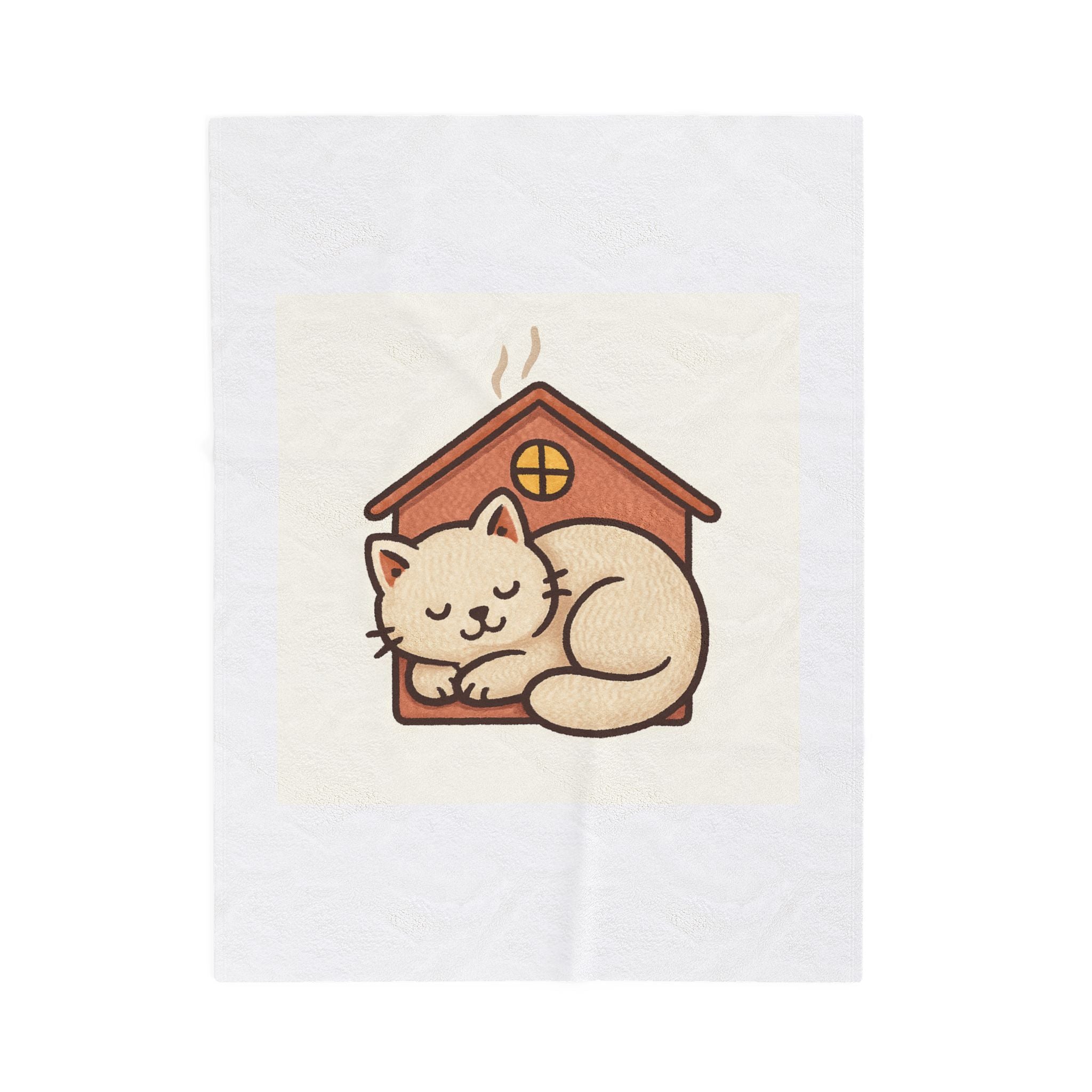 Cozy Cat House Velveteen Plush Blanket — Cute Sleeping Kitten Throw