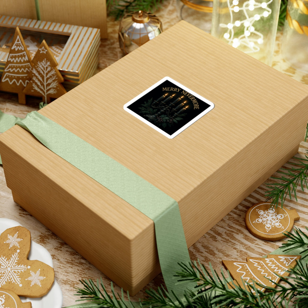 Merry Nevermore Candlelight Sticker — Gothic Holiday Kiss-Cut Decal