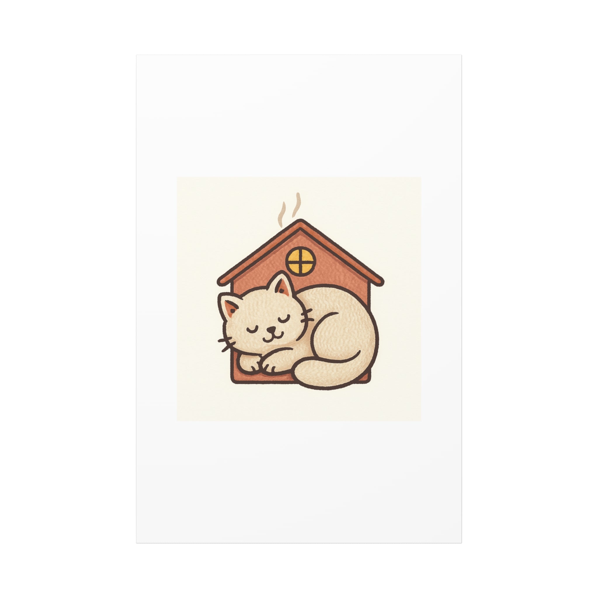 Cozy Cat in Doghouse Matte Canvas Wall Art